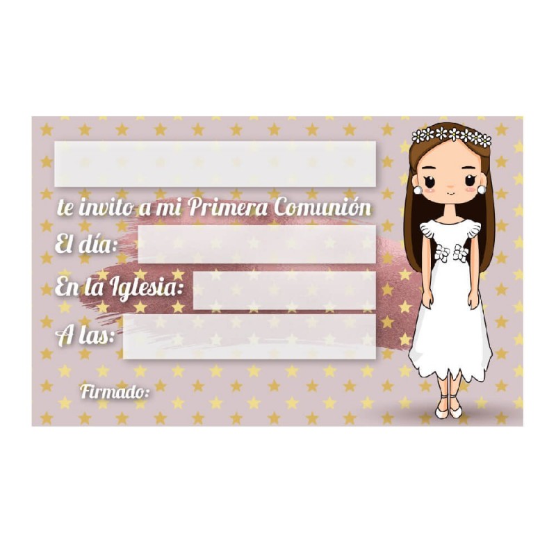 Invitaciones niña comunión pack 10 unidades con sobre KAWAII