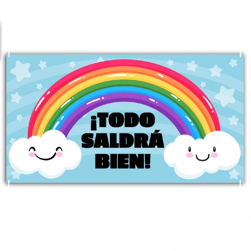 Bandera para balcón en tejido antiviento para colgar o pone dentro de la casa. Todo saldrá bien con arco iris.
