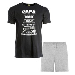 Pijama manga corta, pantalón largo, algodón, frase papá divertida, padre superhéroe