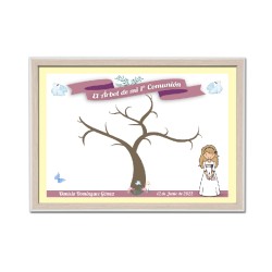 Arbol de huellas de comunion niña personalizado