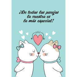 Tarjeta de amor felicitacion de boda lesbianas con dibujo de dos gatas