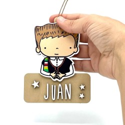 Adorno de Navidad de madera con forma de manchego personalizado con nombre