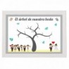 marco con lámina de arbol de huellas para que los invitados dejen su firma. Diseño para boda
