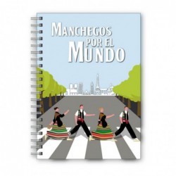 libreta tamaño A5, tapa dura y gusanillo para Manchegos por el Mundo