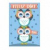 tarjeta de felicitación para felicitar un día en especial con motivos de dubetidos buhos