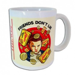 taza con once- eleven y sus galleta, gofre, eggos.