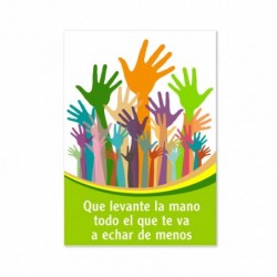 tarjeta para despedida sy jubilaciones. Manos levantadas. ¡qué levante la mano el que te va a echar de menos!