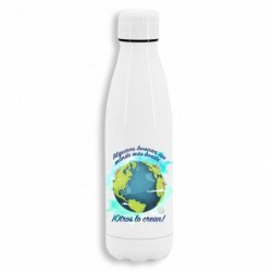 Botella metálica para líquidos frios y calientes con diseño de mundo, ecología, frase molona