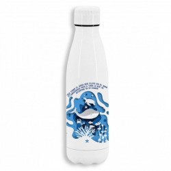 Botella metálica capacidad 700ml para llevar líquidos tanto frios como calientes con diseño de oceano y frase esperanzadora.